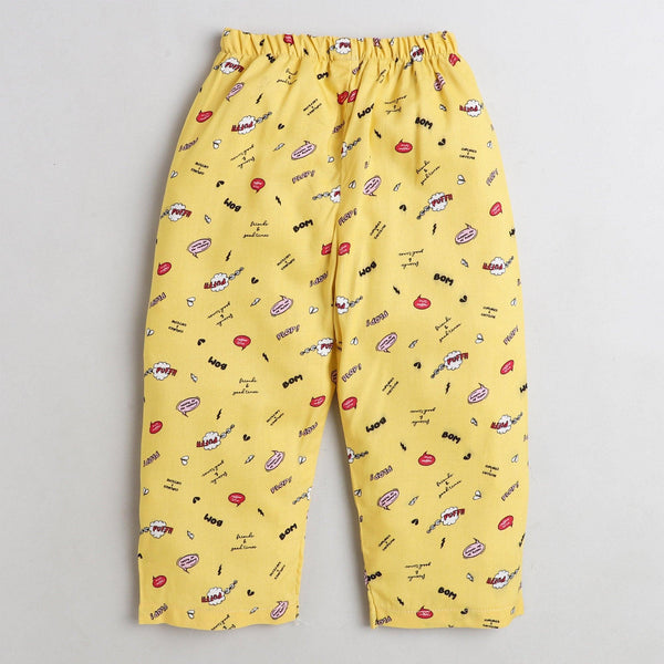 Polka Tots Half Sleeve Night Suit Rayon Pair Bom Funny - Yellow