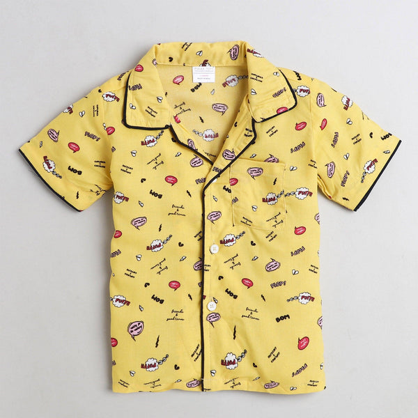 Polka Tots Half Sleeve Night Suit Rayon Pair Bom Funny - Yellow