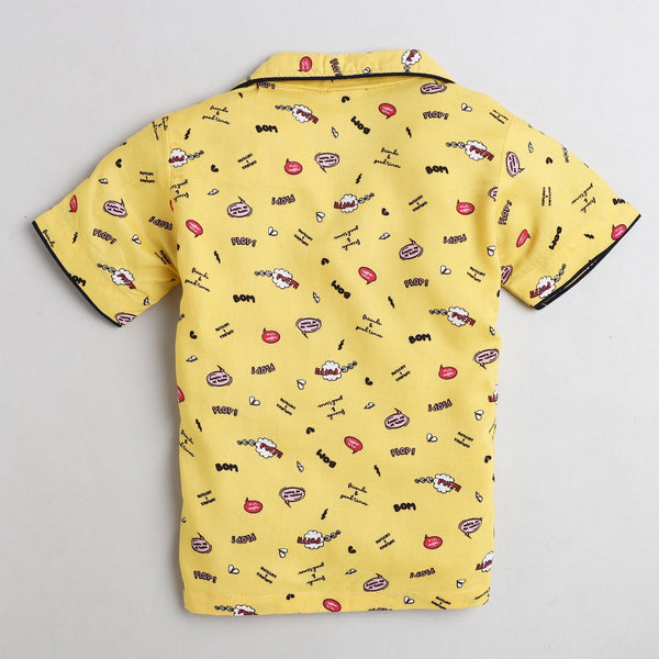 Polka Tots Half Sleeve Night Suit Rayon Pair Bom Funny - Yellow