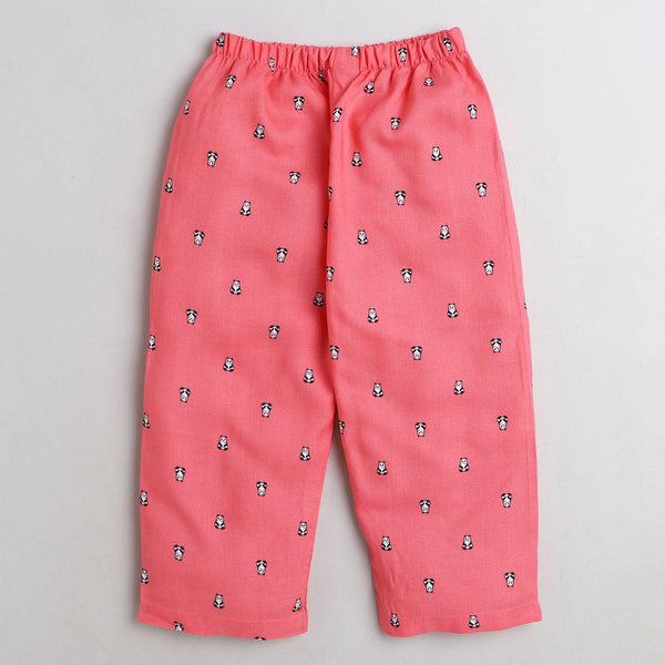 Polka Tots Half Sleeve Night Suit Rayon Pair Panda - Pink