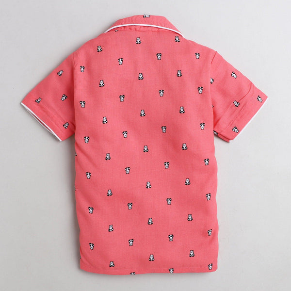Polka Tots Half Sleeve Night Suit Rayon Pair Panda - Pink