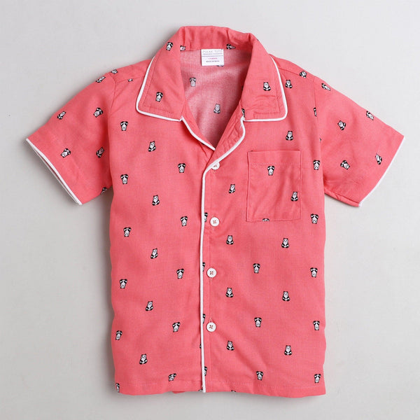 Polka Tots Half Sleeve Night Suit Rayon Pair Panda - Pink
