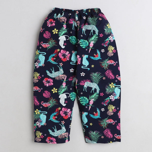 Polka Tots Half Sleeve Night Suit Rayon Pair Bird Animals - Navy Blue