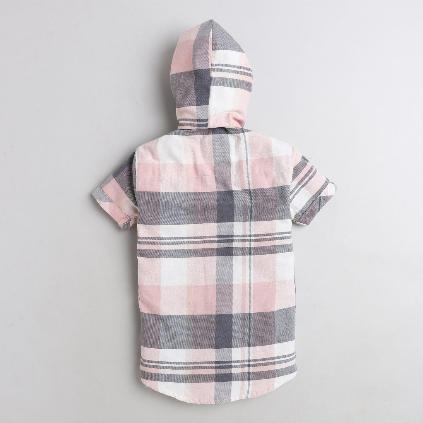 Polka Tots Half Sleeve Shirt 100% Cotton Checkered With Stylish Hoddie - Pink