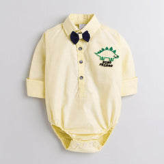 Polka Tots Full Sleeve Onesie with Bow Tie Dinosaur Yellow