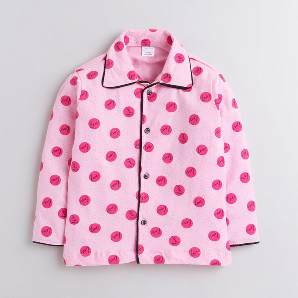 Polka Tots Full Sleeve Night Suit Pair Love - Pink