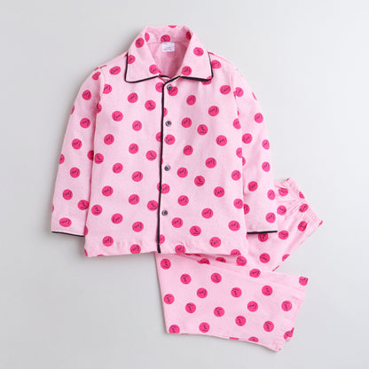 Polka Tots Full Sleeve Night Suit Pair Love - Pink