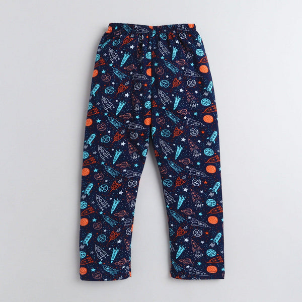 Polka Tots Full Sleeve Night Suit Pair Space - Navy Blue