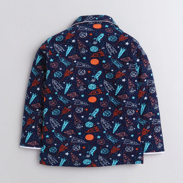 Polka Tots Full Sleeve Night Suit Pair Space - Navy Blue