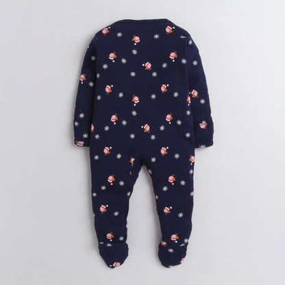 Polka Tots Footed Onesie with mittens 100% Cotton Snow Flakes - Navy Blue