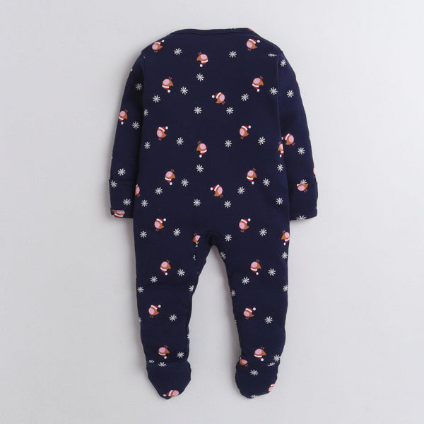 Polka Tots Footed Onesie with mittens 100% Cotton Snow Flakes - Navy Blue
