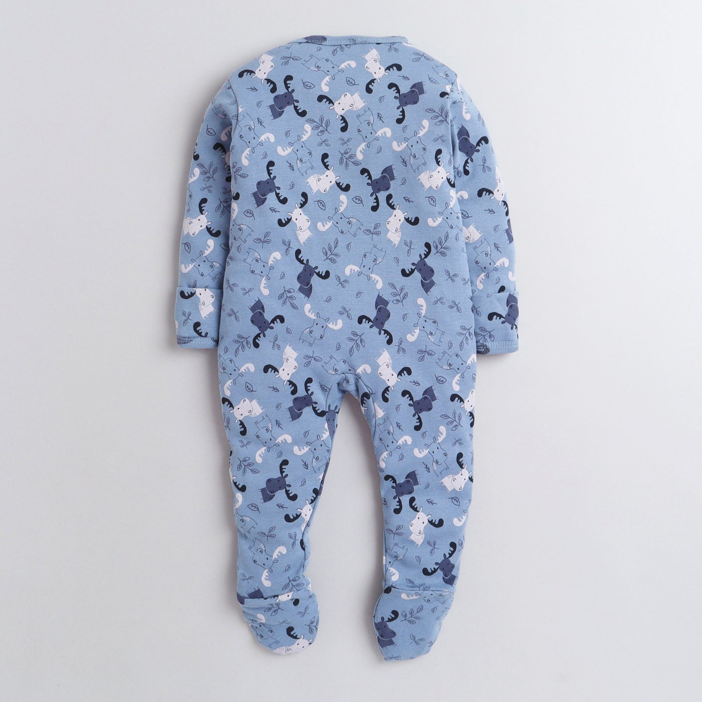 Polka Tots Footed Onesie with mittens 100% Cotton Reindeer - Blue