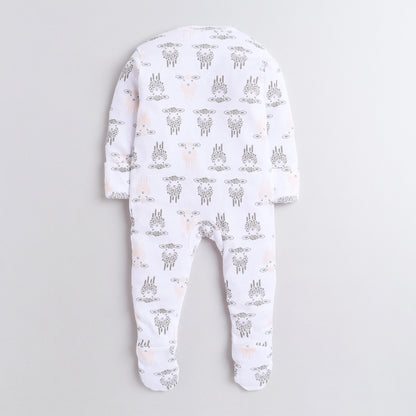 Polka Tots Footed Onesie with mittens 100% Cotton Sheep - White