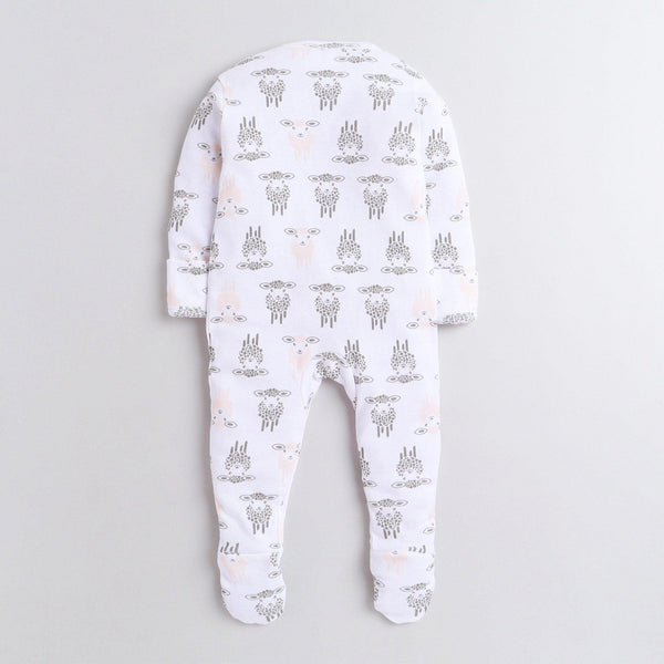 Polka Tots Footed Onesie with mittens 100% Cotton Sheep - White