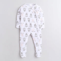 Polka Tots Footed Onesie with mittens 100% Cotton Sheep - White
