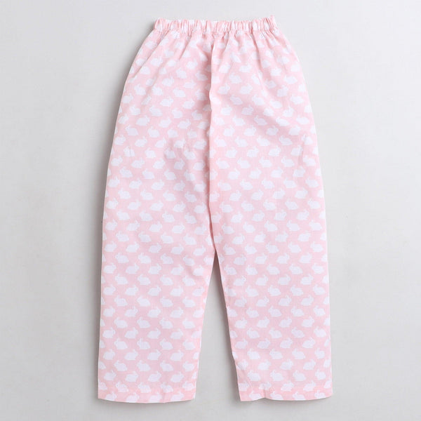 Polka Tots Full sleeve rabbit  print night suit - Pink