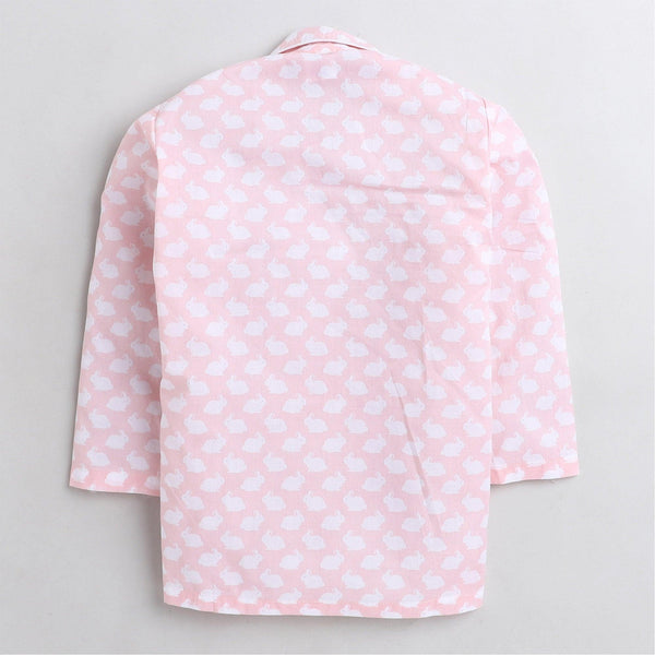 Polka Tots Full sleeve rabbit  print night suit - Pink