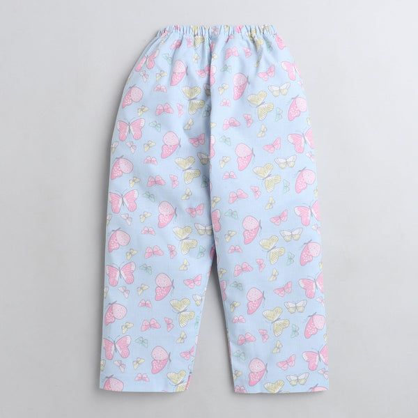 Polka Tots Full sleeve butterfly print night suit - blue