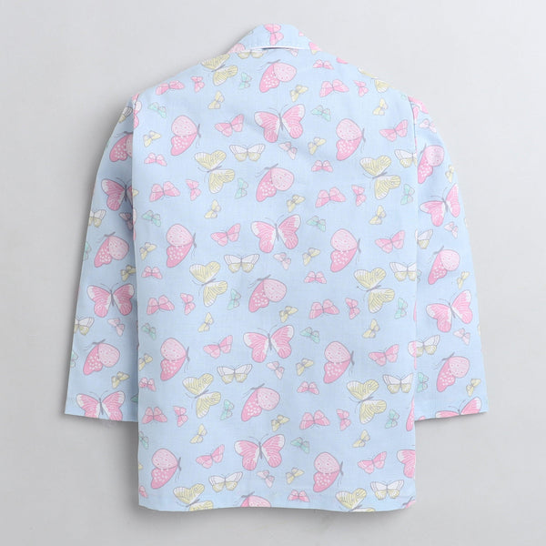 Polka Tots Full sleeve butterfly print night suit - blue