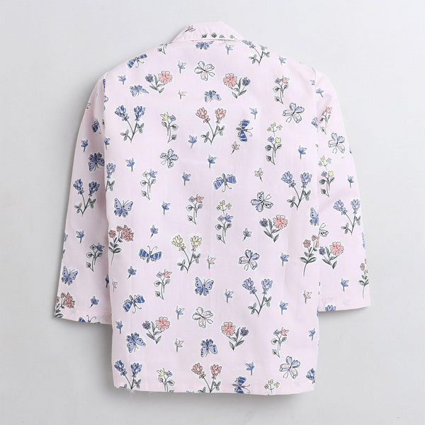 Polka Tots Full sleeve butterfly print night suit - Pink
