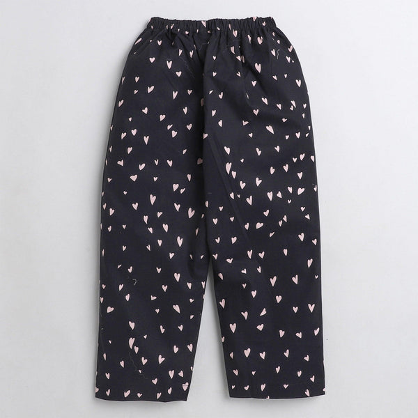 Polka Tots Full sleeve heart  print night suit - black