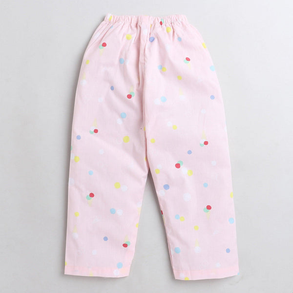 Polka Tots Full sleeve polka dots print night suit - Pink
