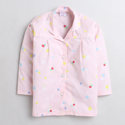 Polka Tots Full sleeve polka dots print night suit - Pink