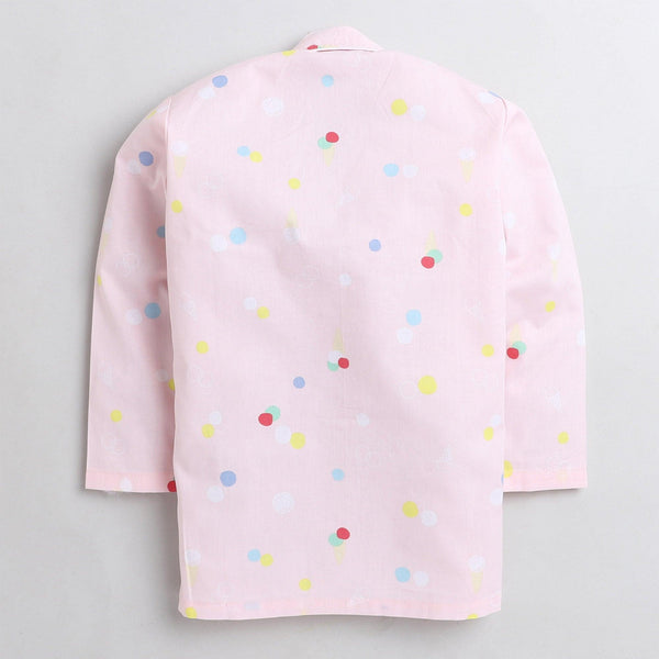 Polka Tots Full sleeve polka dots print night suit - Pink