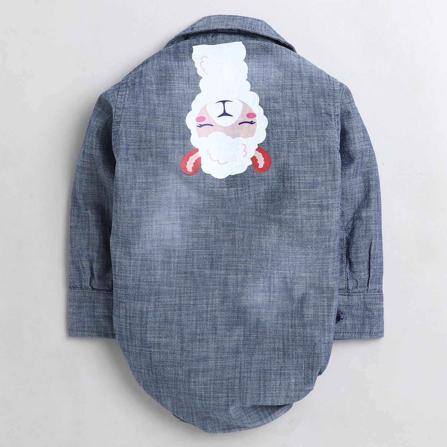 Polka Tots Full Sleeve Denim Onesie with llama print  - Blue