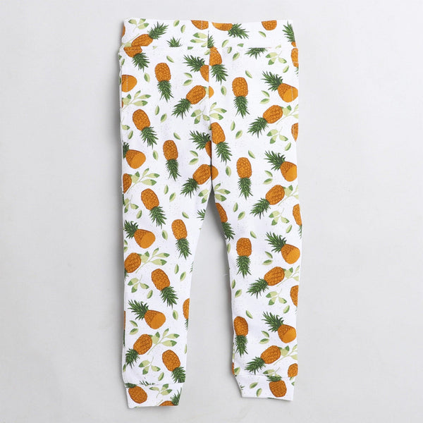 Polka Tots Pineapple Full sleeve tshirt with lounge pant set - White