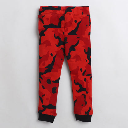 Polka Tots Red camouflage Full sleeve tshirt with lounge pant set - Red