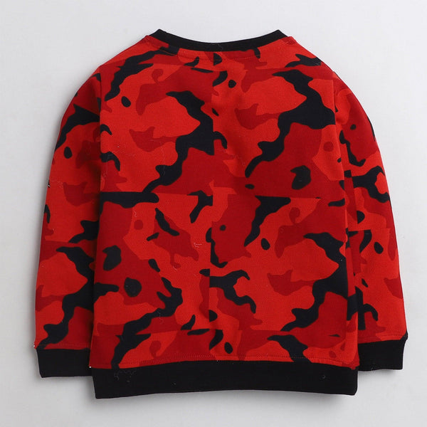 Polka Tots Red camouflage Full sleeve tshirt with lounge pant set - Red
