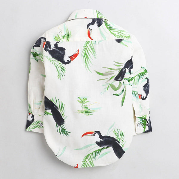 Polka Tots Full Sleeve black bird printed Onesie with bow tie  - white
