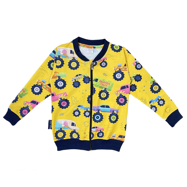 Polka Tots Full Sleeve Car Print Poly Jacket - Yellow