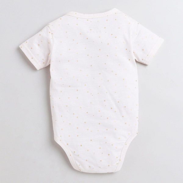 Polka Tots Half Sleeve Romper Onesie Super Soft Cotton With Head Band Glitter Star - White