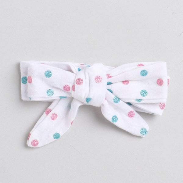 Polka Tots Half Sleeve Romper Onesie 100% Super Soft Cotton With Head Band Multi Color Polka Glitter - White