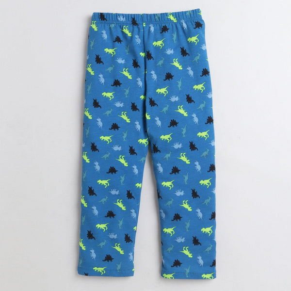 Polka Tots Half Sleeve Night Suit Cotton Pair Dinosaur - Blue