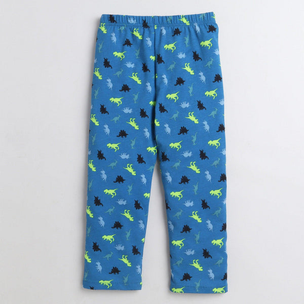 Polka Tots Half Sleeve Night Suit Cotton Pair Dinosaur - Blue