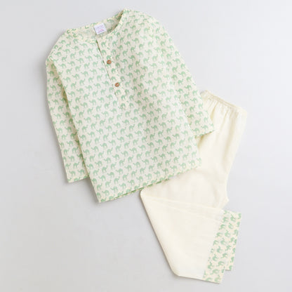 Polka Tots Kurta Pajama for Kids 100% Super Soft Cotton Night Suits for Boys & Girls Camel - Green