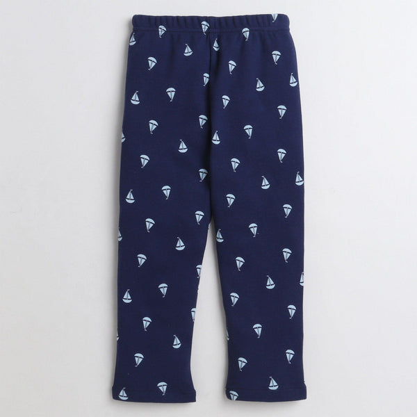 Polka Tots Half Sleeve Night Suit Cotton Pair Knit Boat - Navy Blue