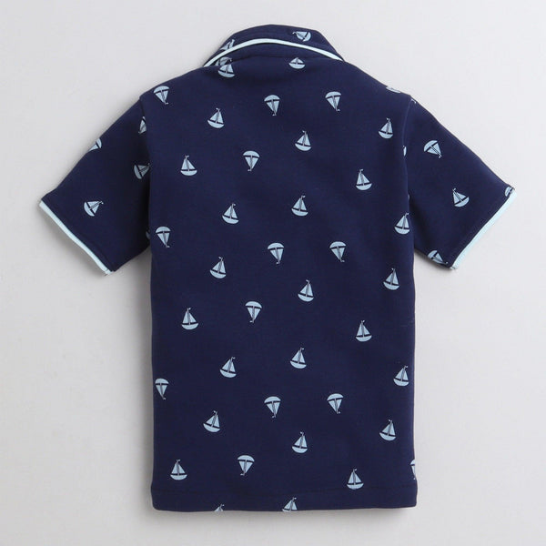 Polka Tots Half Sleeve Night Suit Cotton Pair Knit Boat - Navy Blue