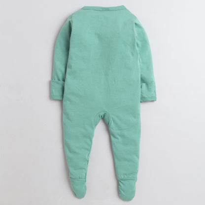 Polka Tots Footed Onesie With Mittens 100% Cotton 2 Pockets With Giraffe Cloud - Green