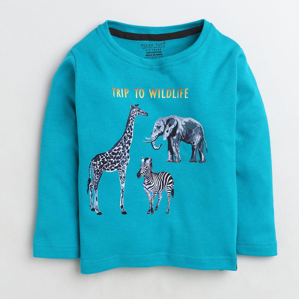 Polka Tots Full Sleeve T-Shirt Animals - Blue