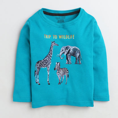 Polka Tots Full Sleeve T-Shirt Animals - Blue