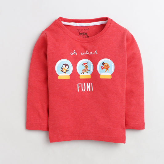 Polka Tots Full Sleeve T-Shirt Oh What Fun - Red