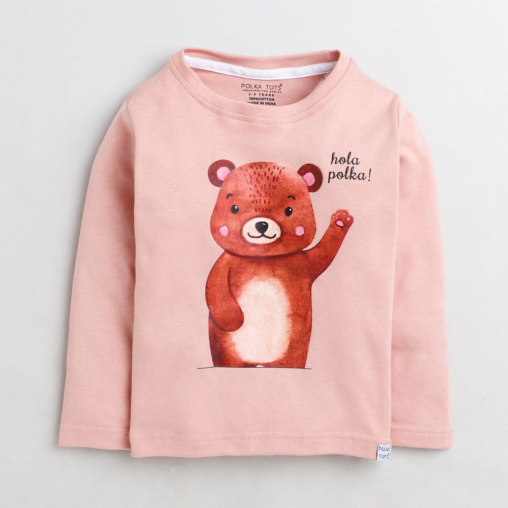Polka Tots Full Sleeve T-Shirt Bear - Pink