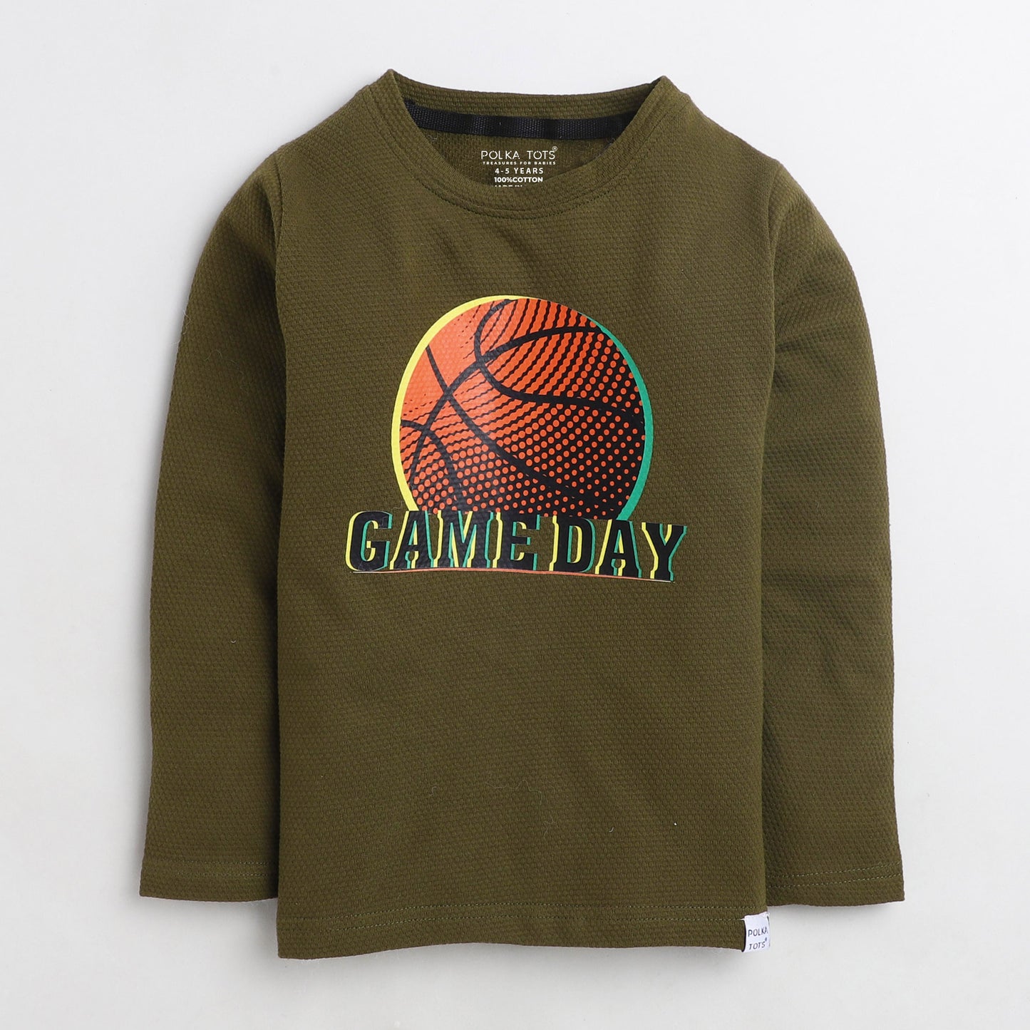 Polka Tots Full Sleeves Game Day Print Tshirt - Green