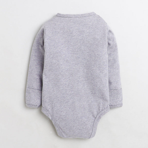 Polka Tots Full Sleeve Cotton Mittens Romper Just like DAD With Red Cheks bow tie - Grey