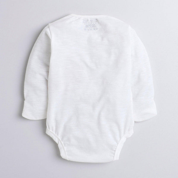 Polka Tots Full Sleeve Romper Onesie with Folded Mittens 100% Super Soft Cotton Llama White
