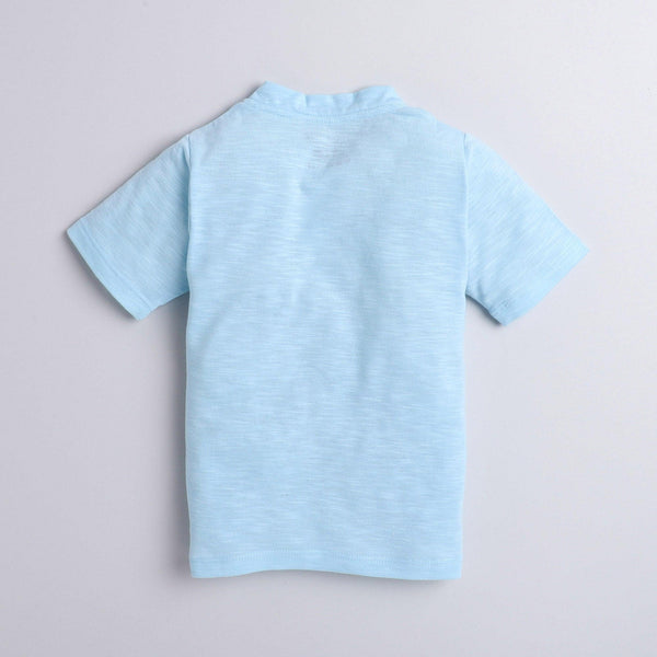 Polka Tots Half Sleeve Mandarian Collar 100% Cotton Dog Blue